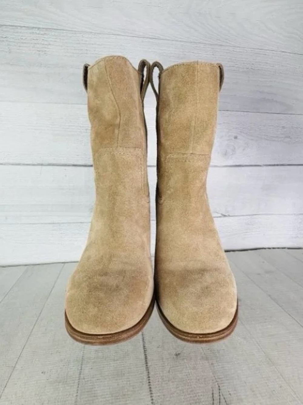 sz 10 SOLE SOCIETY Rachill Tawny Brown Oiled Suede Leather Ankle Boots tan nwot - Picture 10 of 11
